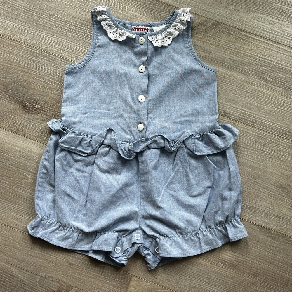 Vintage Kids On The Go‎ Blue Romper With Cotton Lace Collar 4T